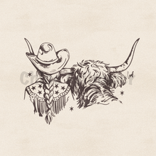 Load image into Gallery viewer, Highland Cow + Cowgirl Sketch