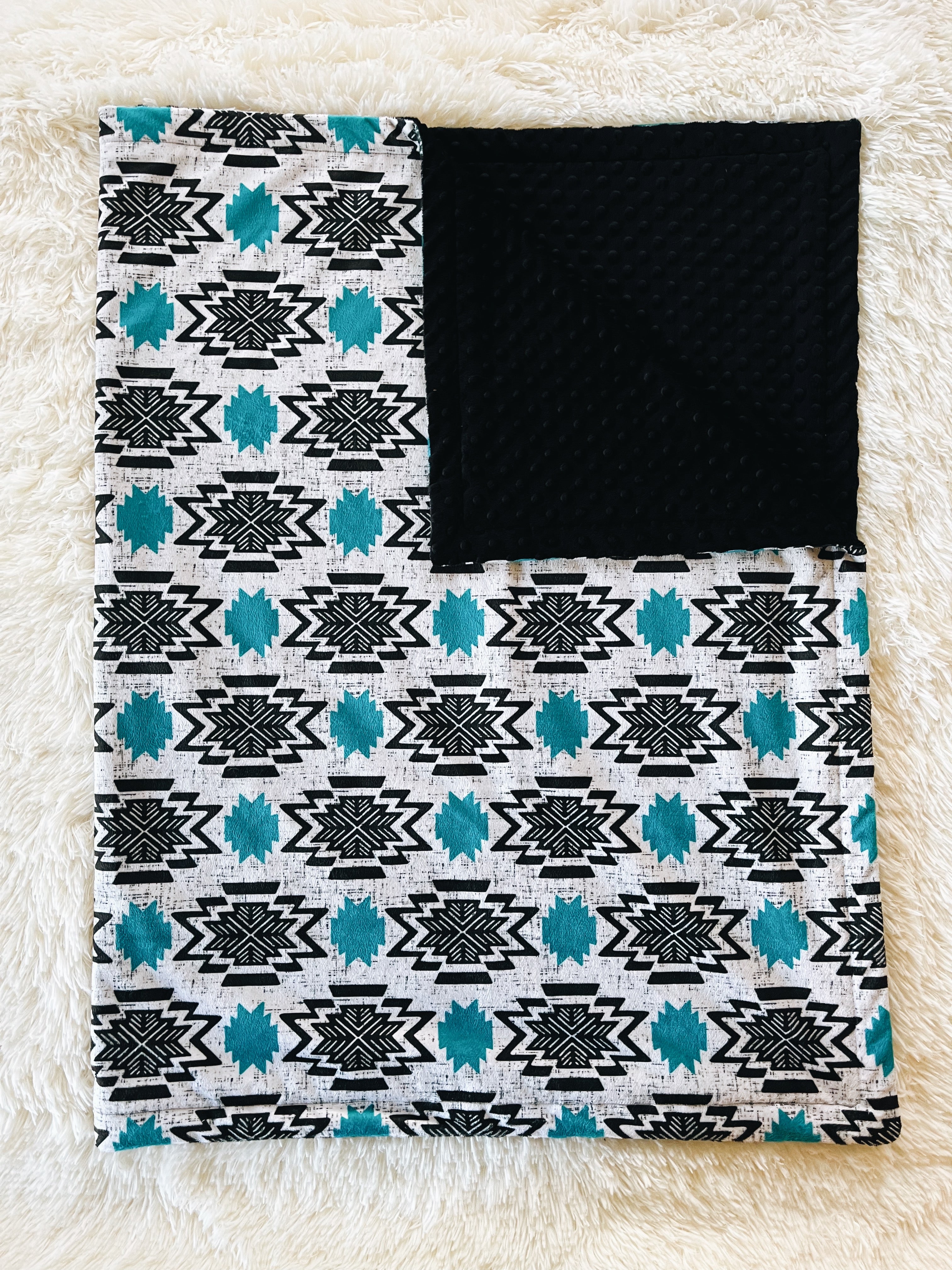 Blue Modern Aztec - Minky Blanket