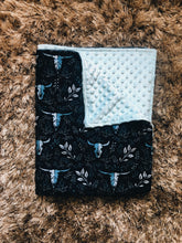 Load image into Gallery viewer, Blue Skull &amp; Flower - Minky Blanket
