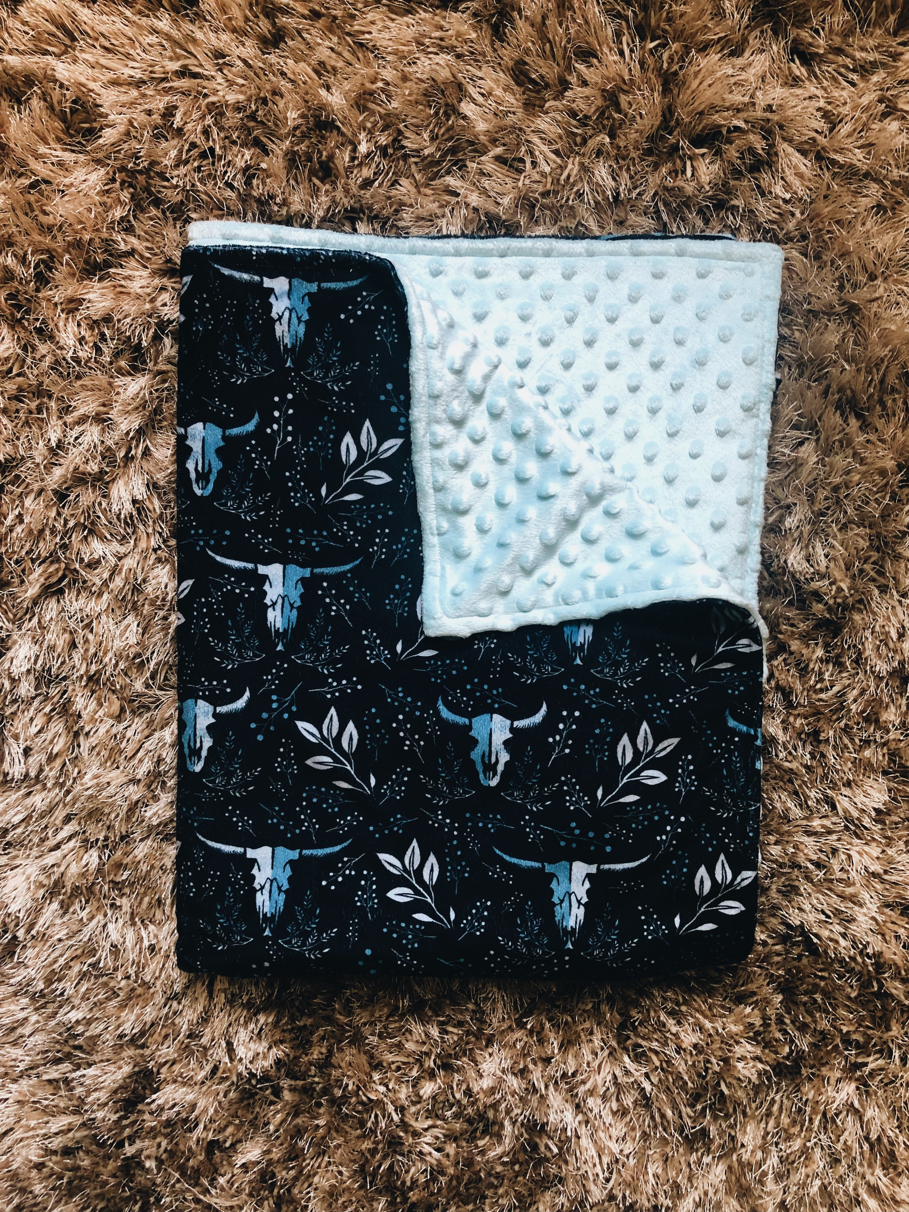 Blue Skull & Flower - Minky Blanket